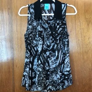 Women’s sheer button down sleeveless blouse